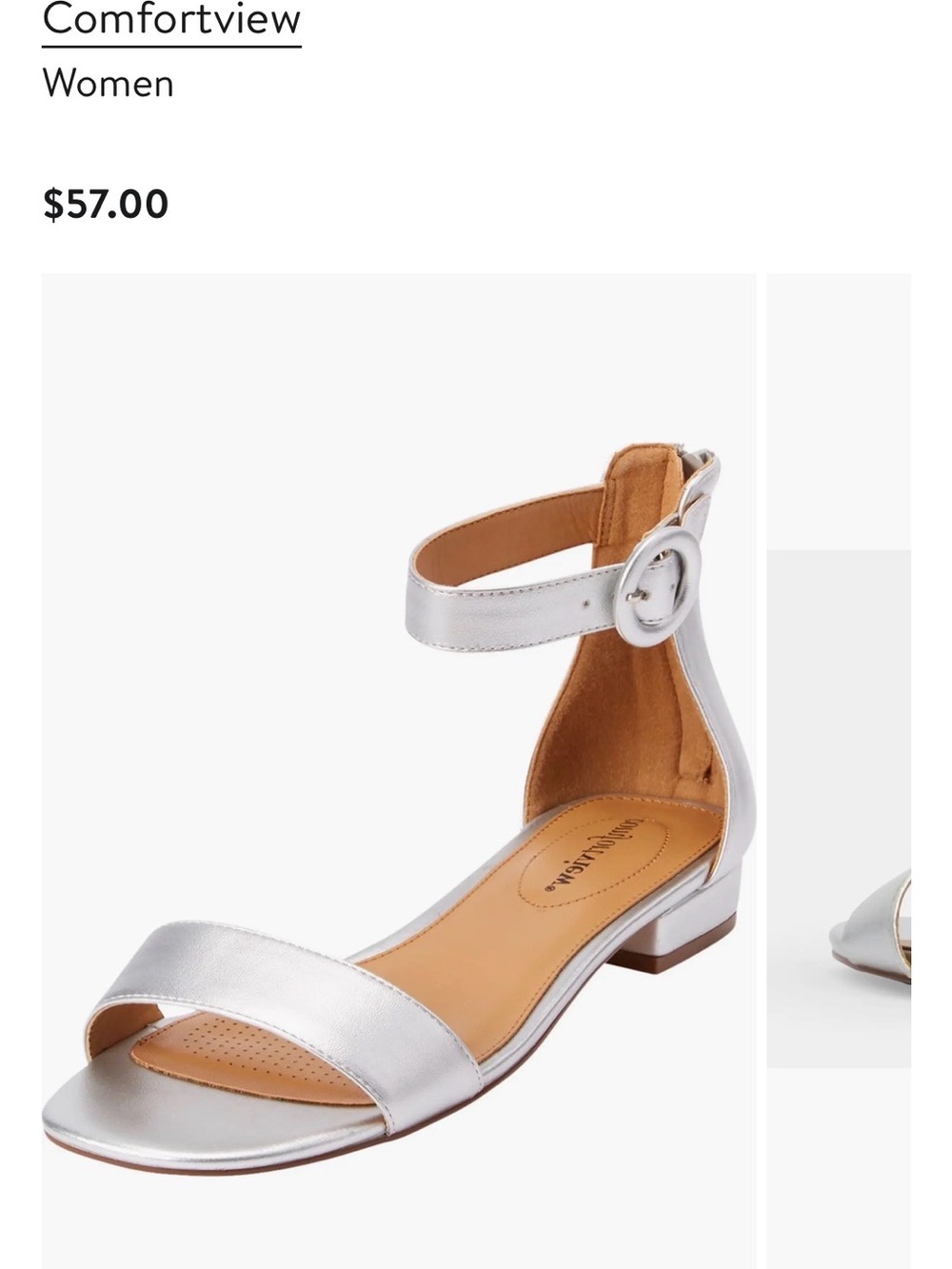 comfortview Silver Open-Toe Ankle-Strap Sandal